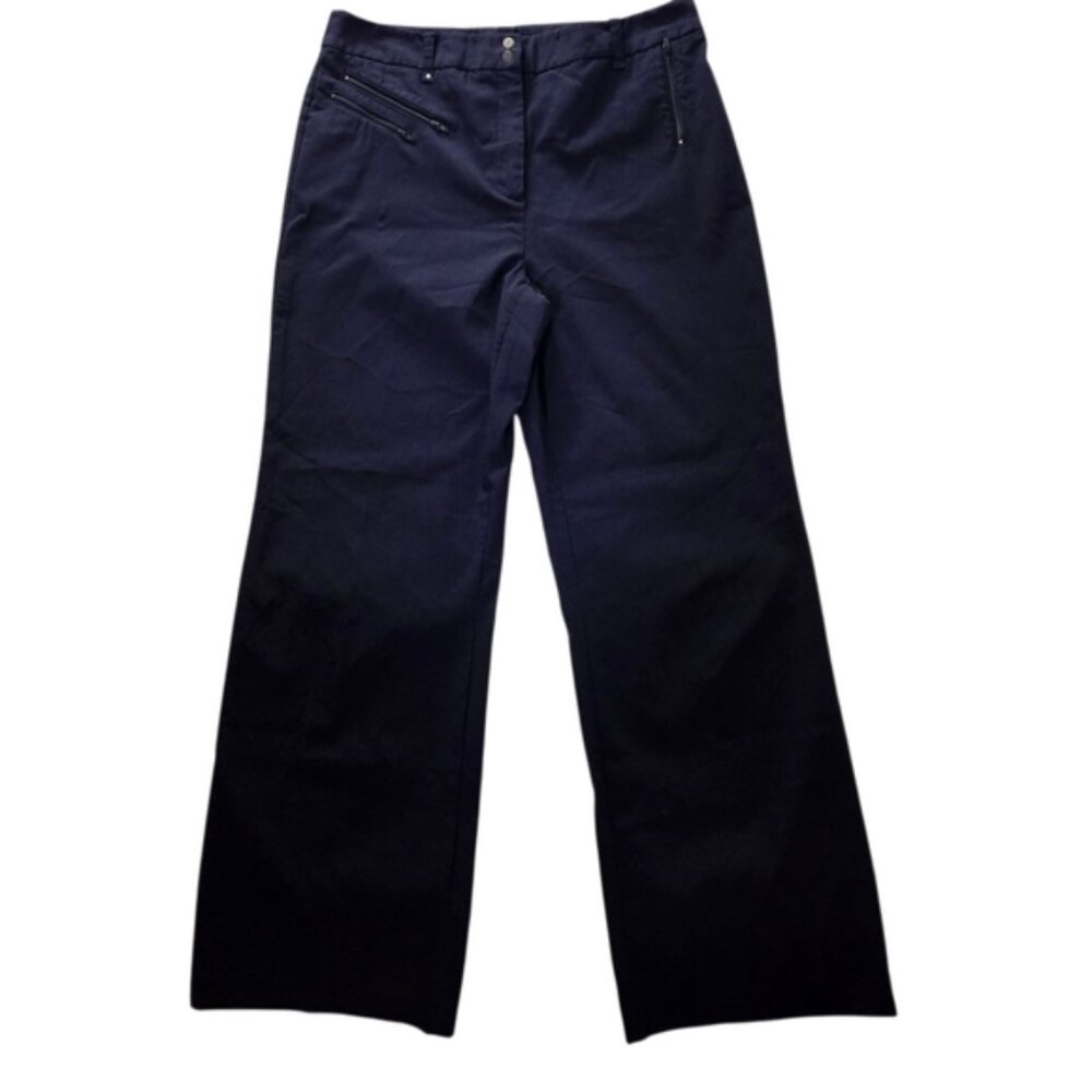 Jeanne Pierre Navy Blue Wide Leg High Rise Trousers Size 16